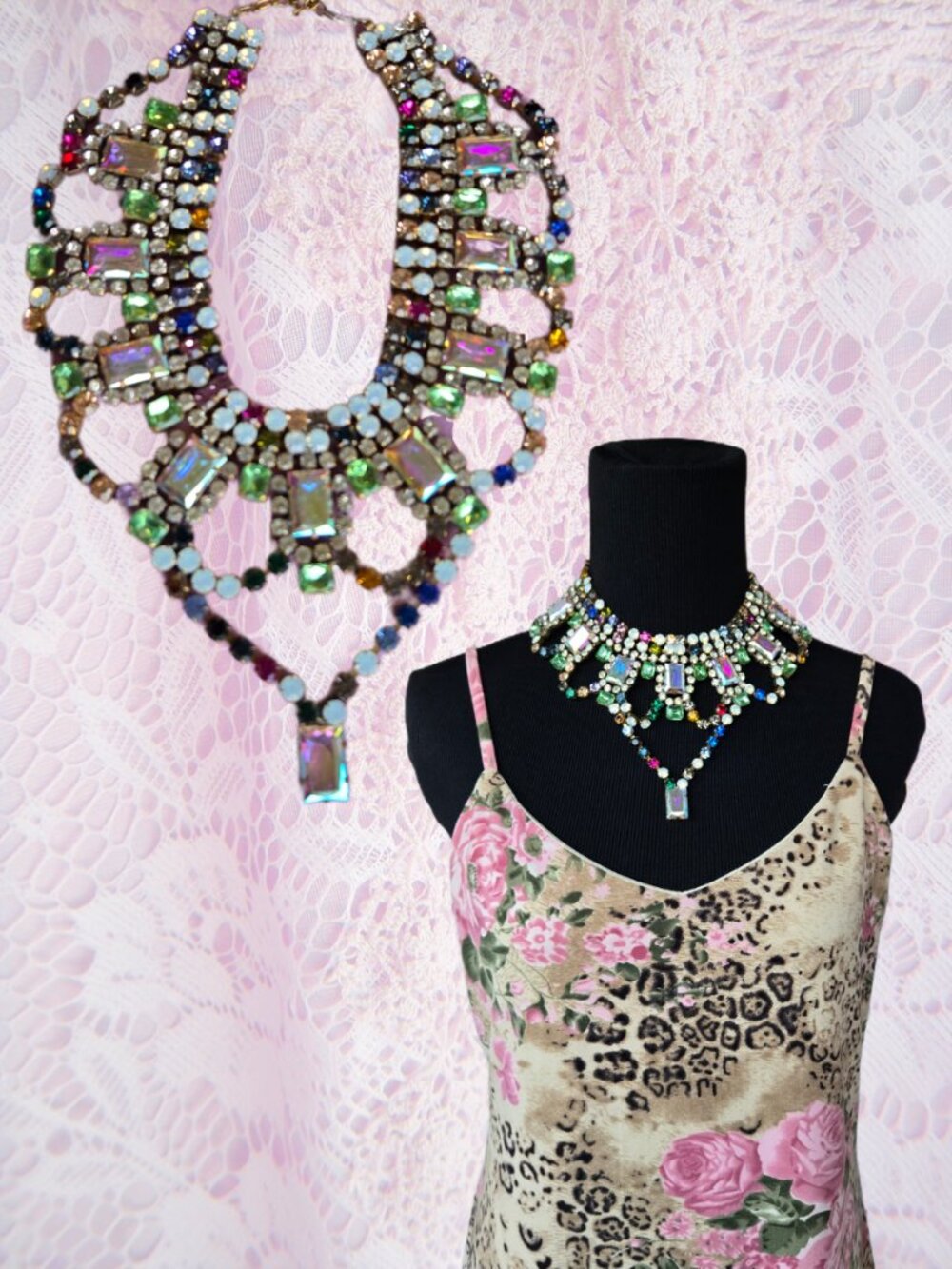 Vintage Bijoux Multi-Color and AB- Crystal Necklace Fairycore